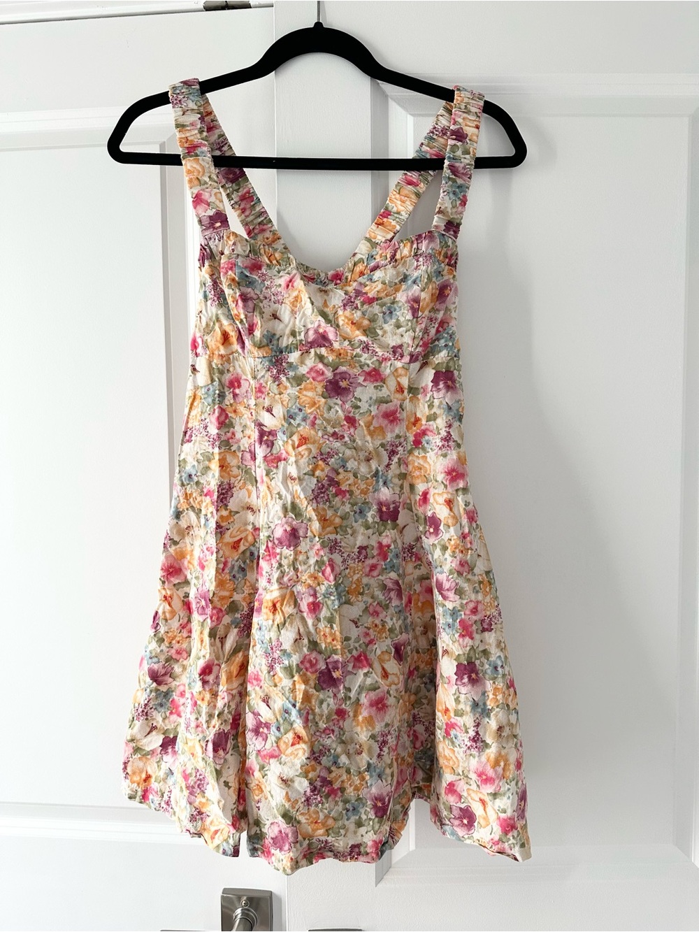 Lush Floral Mini Dress Size M Smocked Back Ruched Straps Cottagecore